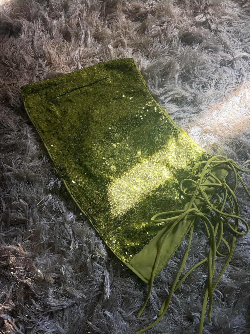 Olive Green Sequin Mini Skirt